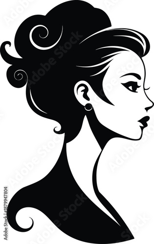 Elegant woman profile silhouette with classic updo hairstyle and earring design