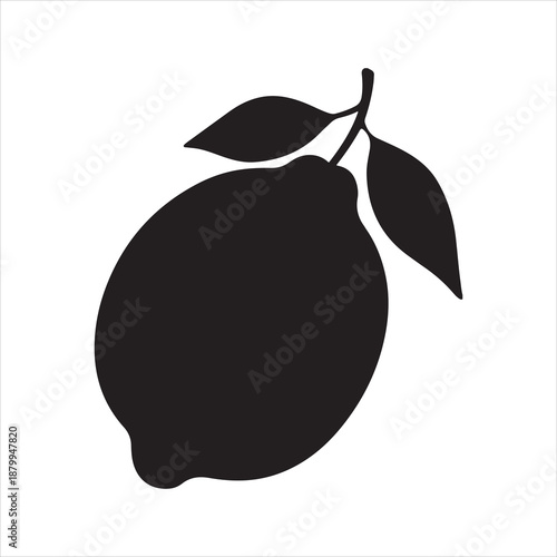 Silhouette of lemon fruit with leaves vector, A black lemon silhouette with leaf isolated vector illustration