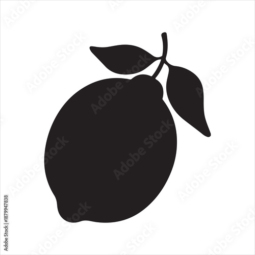 Silhouette of lemon fruit with leaves vector, A black lemon silhouette with leaf isolated vector illustration