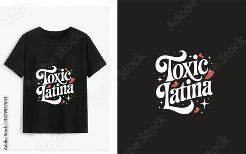 Toxic Latina Bold Text Design Black T-Shirt Mockup for Branding and Apparel