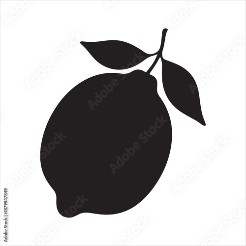Silhouette of lemon fruit with leaves vector, A black lemon silhouette with leaf isolated vector illustration