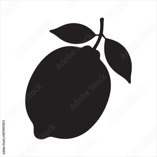Silhouette of lemon fruit with leaves vector, A black lemon silhouette with leaf isolated vector illustration