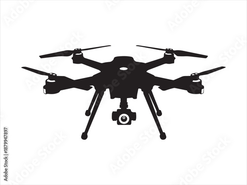 Drone silhouette vector collection, Black silhouette of a quadcopter drone with camera vector illustration