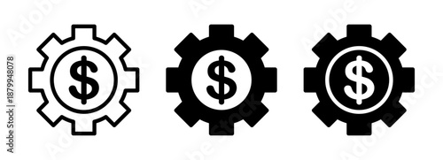 Price adjustment icon featuring gears with dollar signs, symbolizing financial management, pricing strategies, and cost control