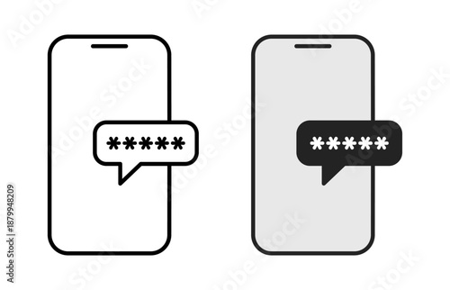 Phone icon with a message bubble displaying password characters, symbolizing password protection and security