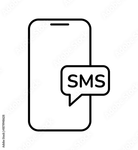 Phone SMS icon showing a smartphone with a message bubble displaying "SMS", symbolizing text messaging and communication