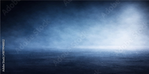 A dark blue grunge metal background blends with stormy clouds and misty ocean textures to create a moody night nature backdrop of smoke and deep space