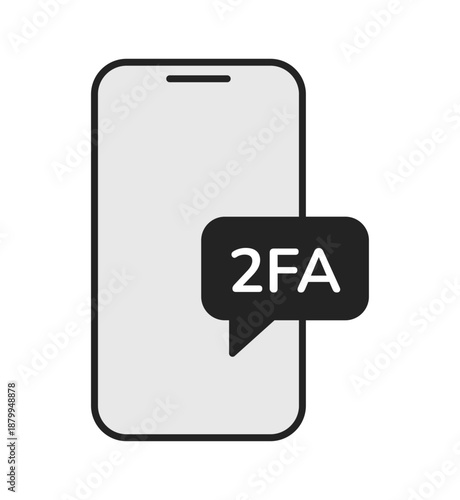 Phone icon with a message bubble displaying "2FA", symbolizing two-factor authentication for enhanced security