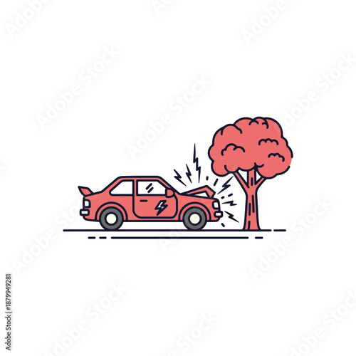 Car Accident Collision with Tree Illustration.