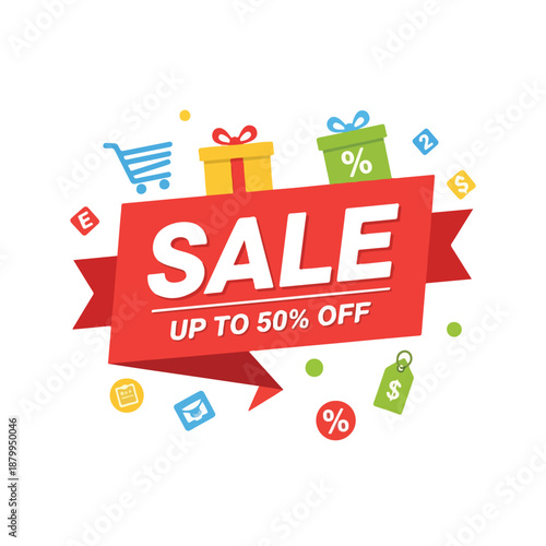 Sale Banner with Gifts and Discount Tags