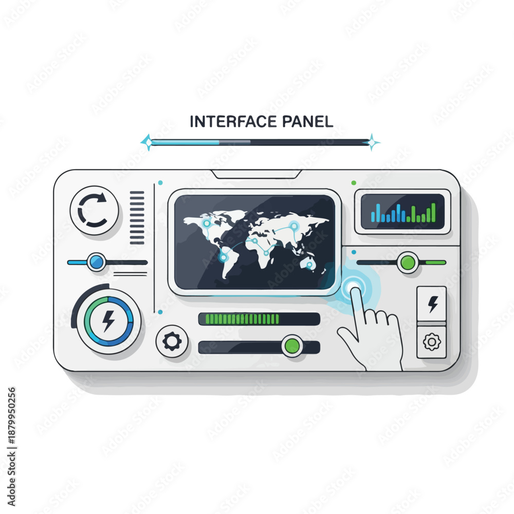 Fototapeta premium Control Panel Interface with World Map Display