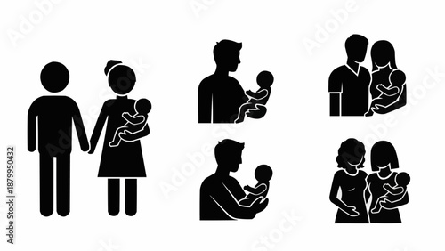 Family Icons Representing Parenthood and Childcare.