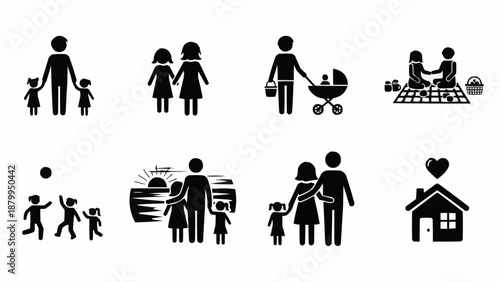 Family Icons Representing Various Activities and Relationships.
