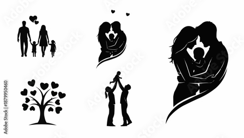 Family Love Silhouette Collection Heart Tree.