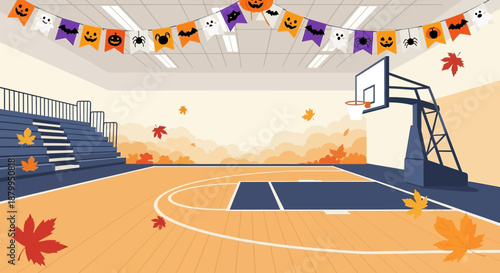 Basketball hoop on indoor court.