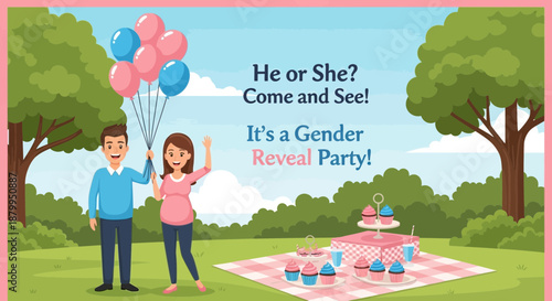 Couple Celebrating Gender Reveal Party.
