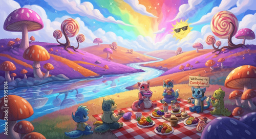 Group of people having picnic outdoors.