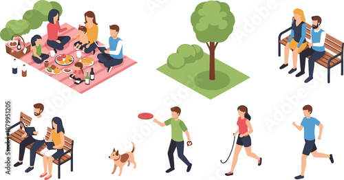 Illustration of people engaging in outdoor recreational activities in a park