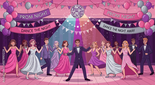 Teenagers dancing at formal event.