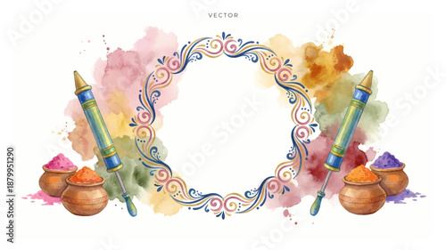 welcome holi festival colorful color splash and floral vintage logo and background. 

