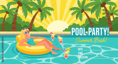 Woman Relaxing on Pool Float.