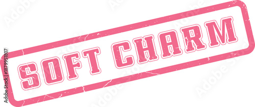 Soft Charm vibrant pink distressed rubber stamp on white, symbolizing captivating allure and gentle appeal