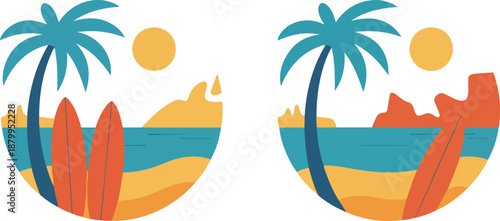 Tropical Beach Circle Vector Set  Idyllic Palm Paradise