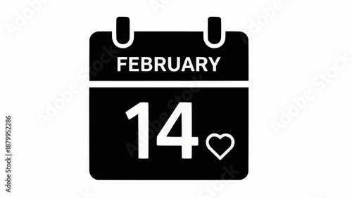 February Fourteenth Calendar Icon with Heart Symbol.