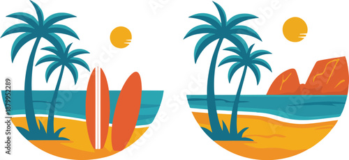 Tropical Beach Circle Vector Set  Idyllic Palm Paradise