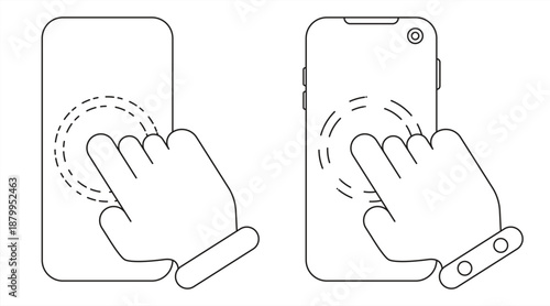 Touch screen phone icon, Click on smart phone, Smart phone screen with hand touch, Vector illustration.

