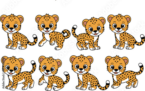 Cute Big Cat Cartoon Mascot Set with Cheetah, Jaguar, Tiger, Puma and Leopard – 9 Fun
