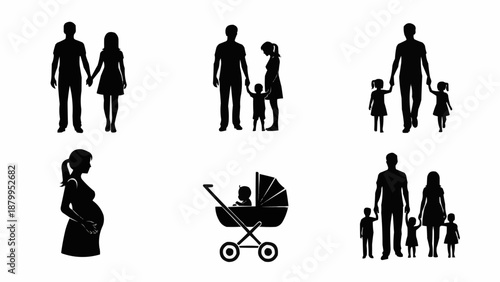 Family Silhouettes Representing Different Stages of Life.