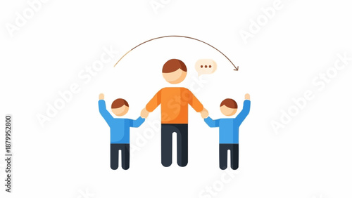 Father holding hands with two children.