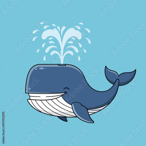 Cute Cartoon Whale Spouting Water