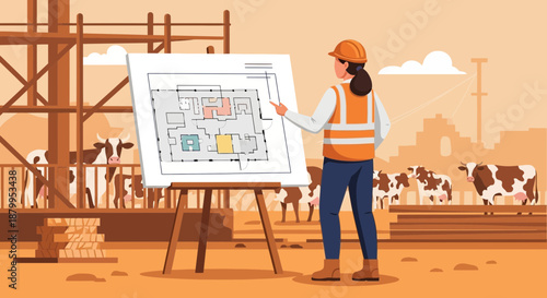 Female Engineer Presenting Construction Site Plan.