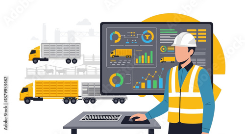 Logistics Manager Analyzing Data on Computer Screen.