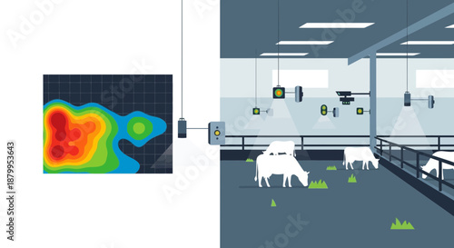 Thermal Imaging Camera Monitoring Cows in Barn.