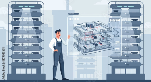 Warehouse Worker Inspecting Storage Racks and Inventory.