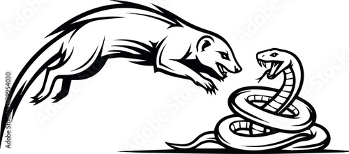 Mongos single Line set logo icon design illustration attacking movement on snake victor art without background.