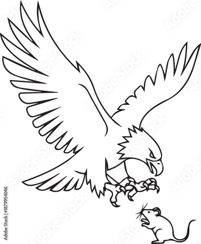 Fotografi Eagle single Line set logo icon design illustration attacking movement of Mouse victor art without background