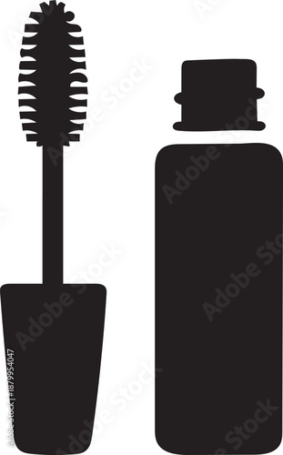 Mascara Tube and Wand Icon – Eye Makeup Cosmetic Silhouette Vector