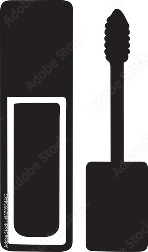 Mascara Tube and Wand Icon – Eye Makeup Cosmetic Silhouette Vector