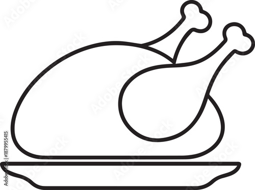 Fried Chicken Outline Vector Icon on White Background