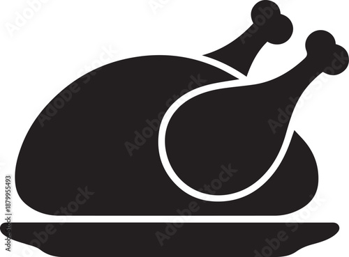 Fried Chicken Silhouette Vector Icon on White Background