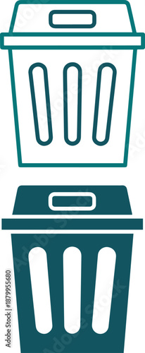 Garbage disposal and waste bin icons for environmental conservation