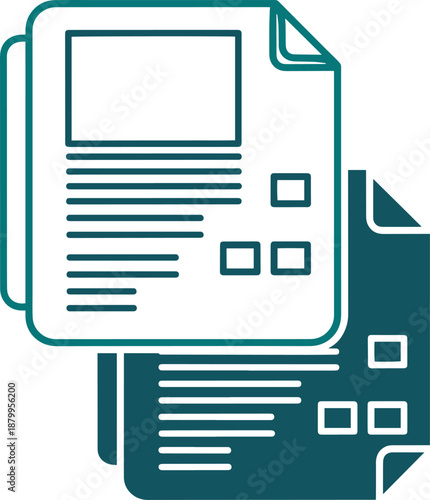 Digital document and file management with article layout icon set
