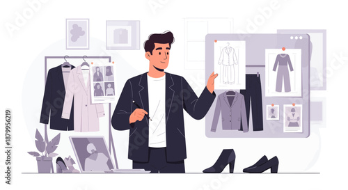 Fashion Designer Presenting Clothing Concept.