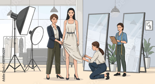 Fashion model with a photographer team.