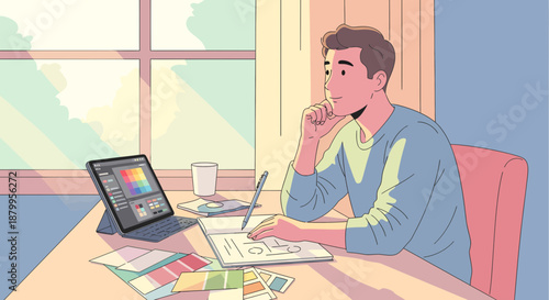 Man sitting at desk with laptop.