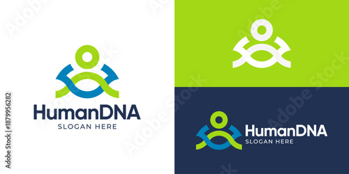Creative simple human dna logo template. Abstract people with DNA symbol logo design vector illustration.